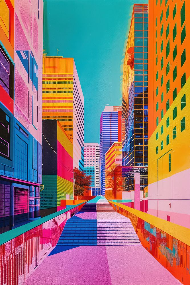 The buildings are brightly coloured architecture outdoors street.