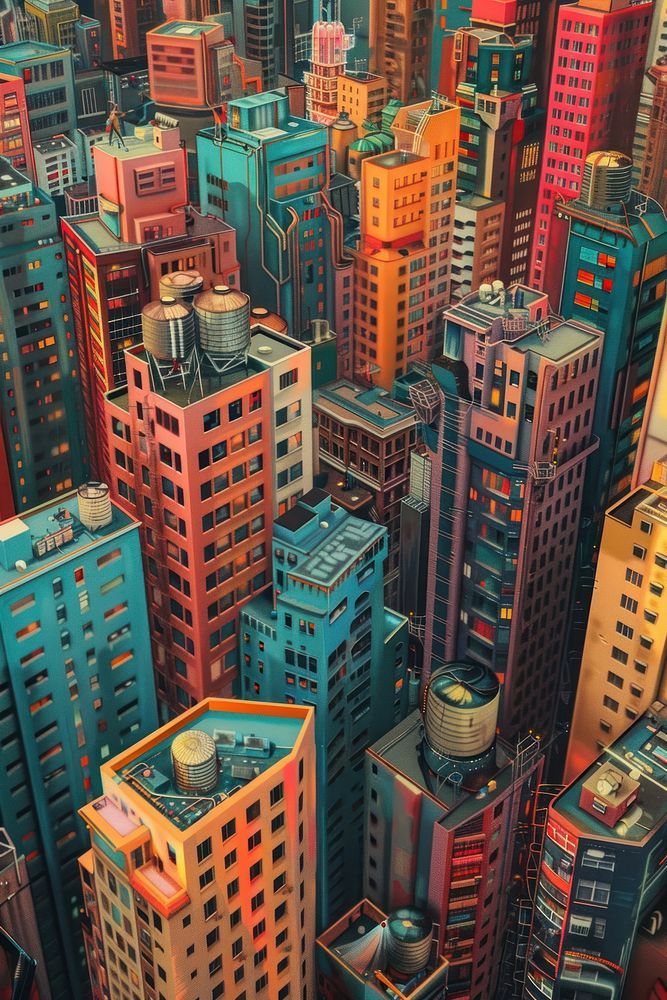 The buildings are brightly coloured architecture cityscape outdoors.