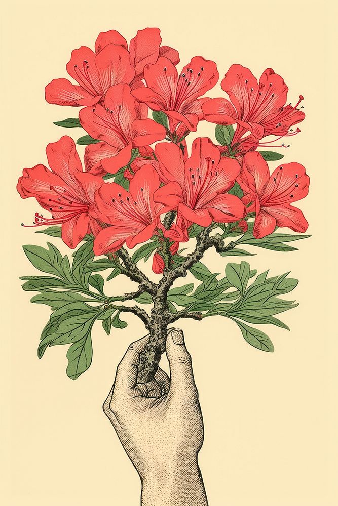 Hand holding Azalea flower art plant.