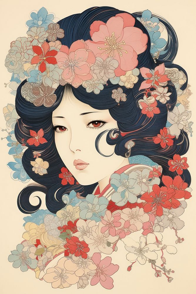 Ukiyo-e art print style flower | Premium Photo Illustration - rawpixel