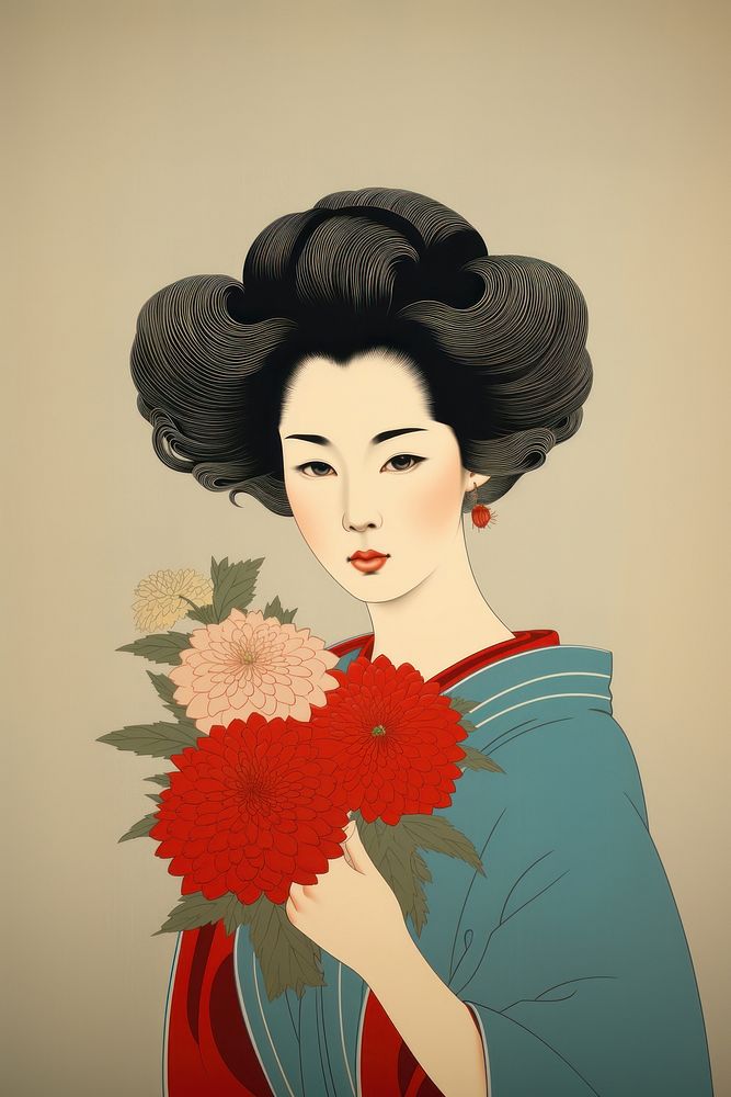 Woman holding Carnation flower art portrait.