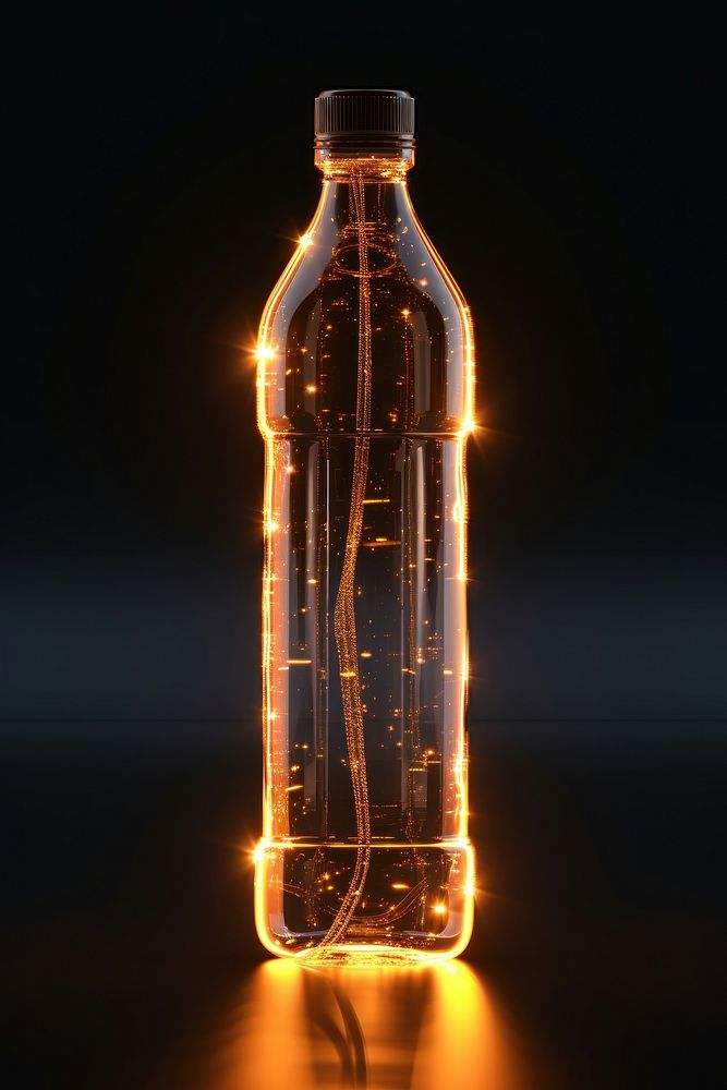 3d render of glowing bottle drink black background illuminated.
