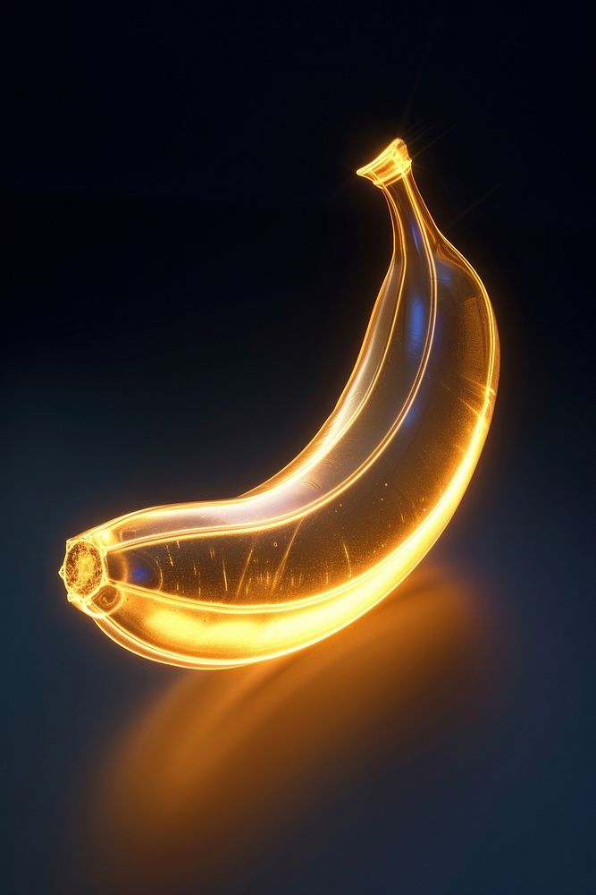 Render of glowing banana night black background illuminated.
