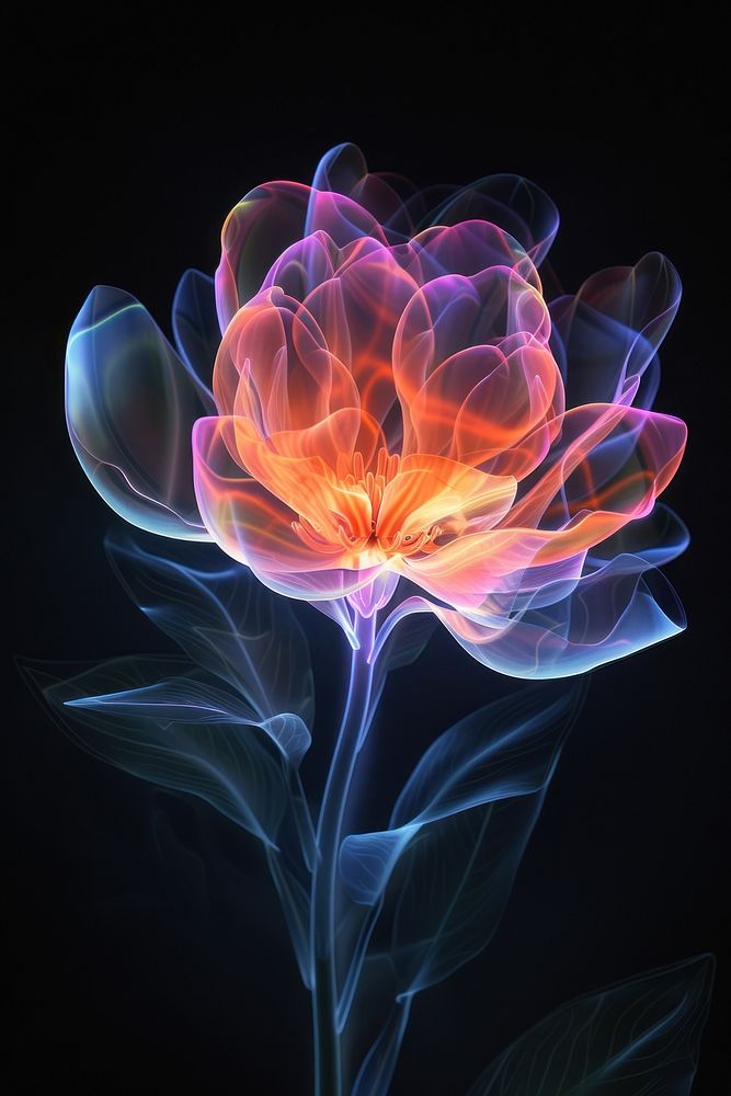 Render of glowing flower plant black background inflorescence.
