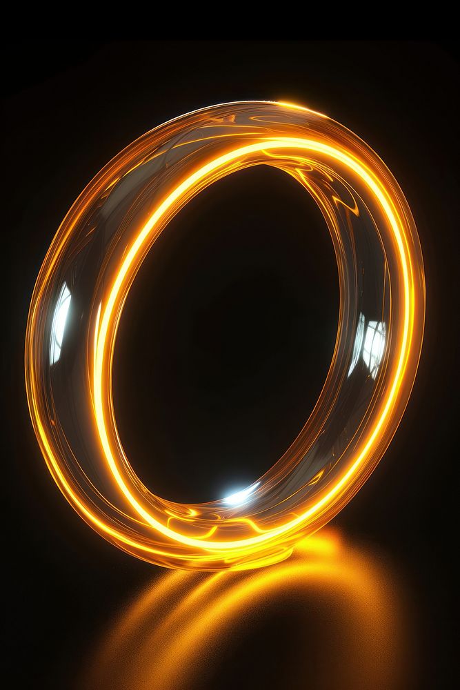 Render of glowing ring lighting jewelry black background.