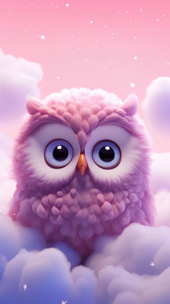 Cute owl dreamy wallpaper cartoon animal purple.