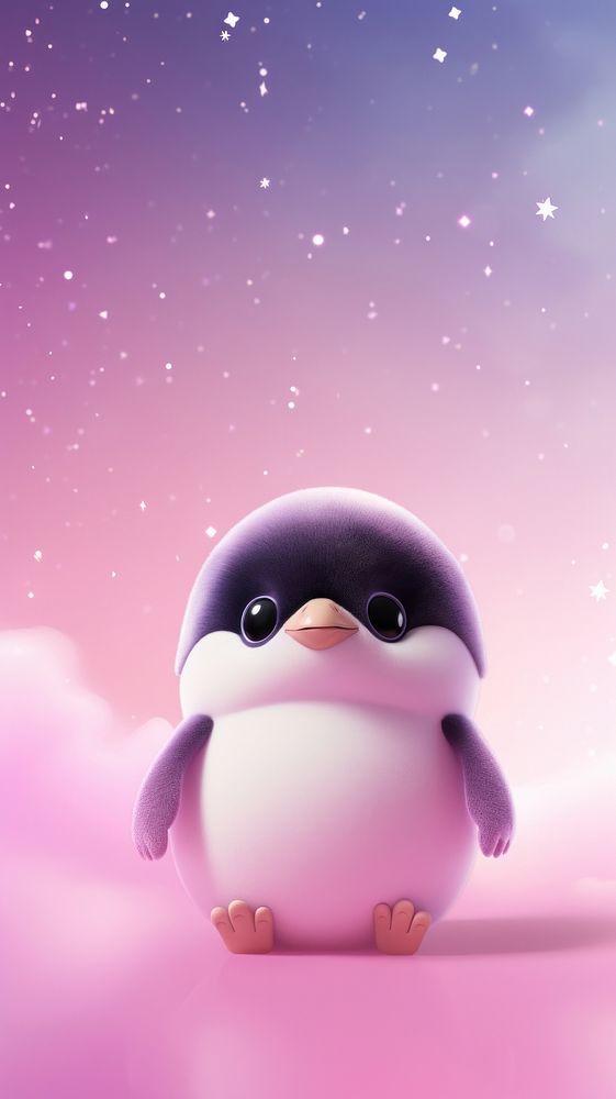 Cute penguin dreamy wallpaper cartoon animal purple.
