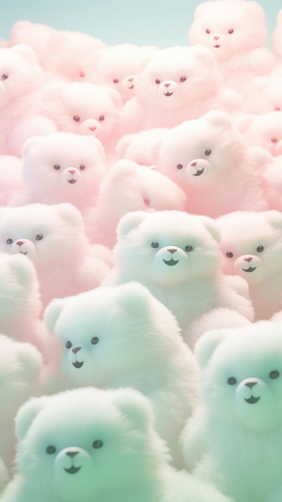 Fluffy pastel bear animal toy representation.