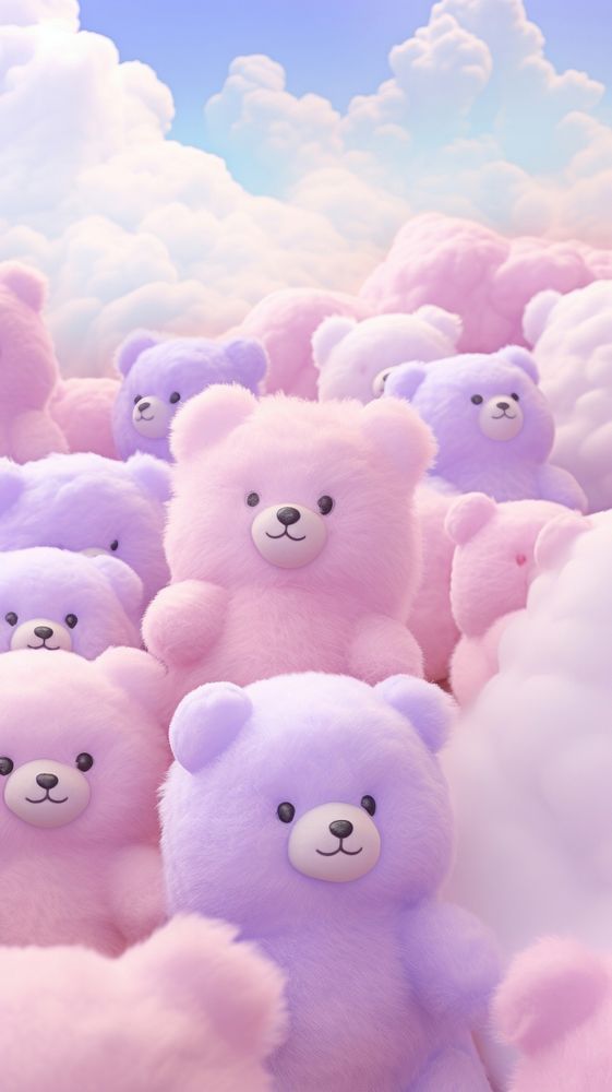 Fluffy pastel bear cartoon toy representation.
