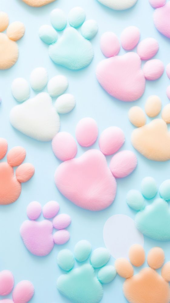 Fluffy pastel dog paw print confectionery backgrounds medication.