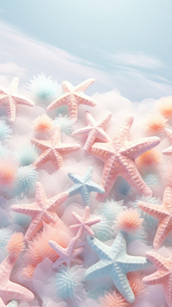 Fluffy pastel starfish invertebrate backgrounds underwater.