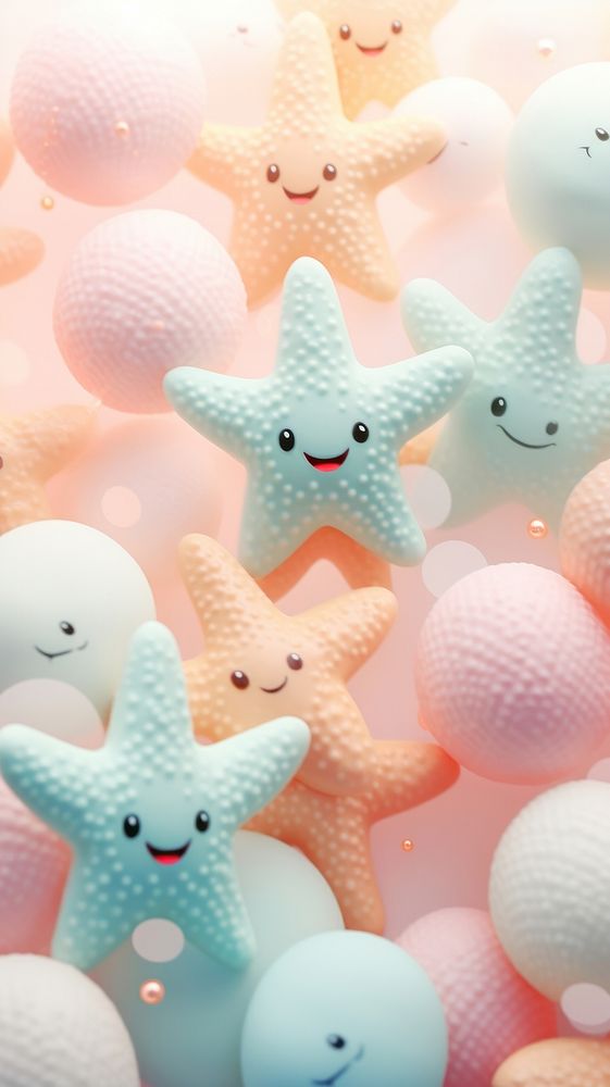 Fluffy pastel starfish representation echinoderm decoration.