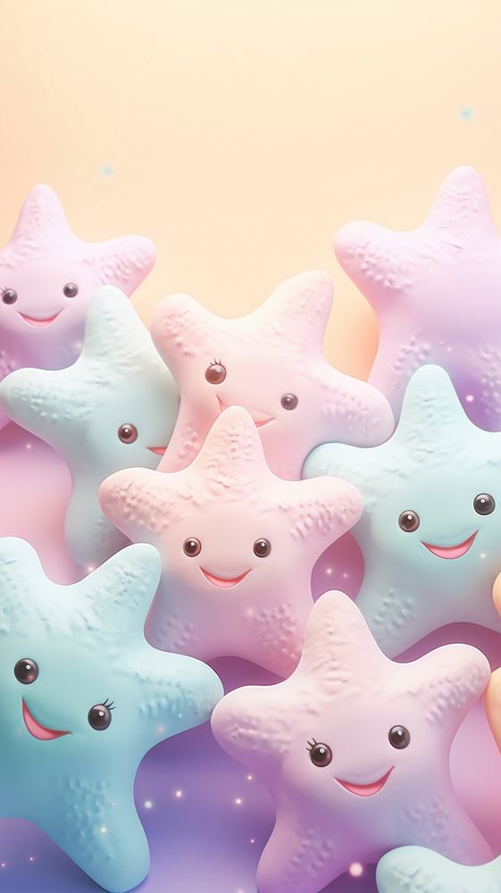 Fluffy pastel starfish cartoon animal representation.