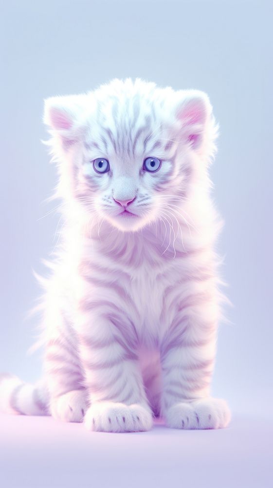 Fluffy pastel white tiger animal mammal kitten.