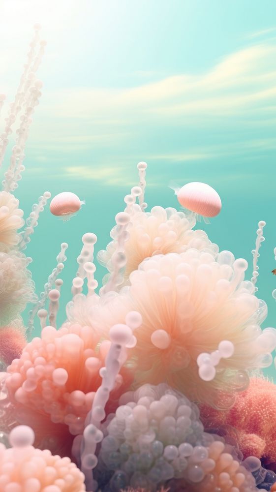Fluffy pastel sea life jellyfish outdoors nature.