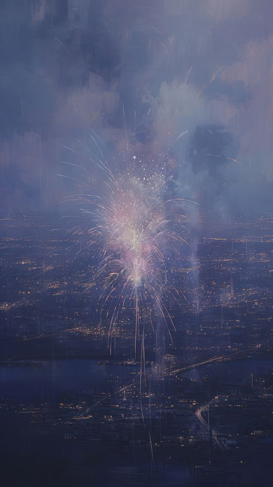 A festive fireworks display over the city at night outdoors nature sky.