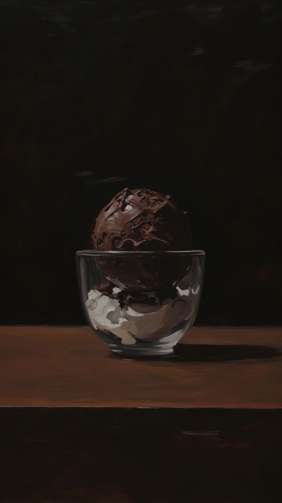 Chocolate coffee ice cream ball in a bowl chocolate dessert sundae.