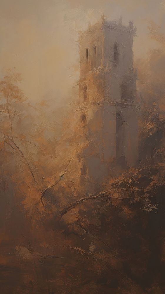 Church painting outdoors fog.