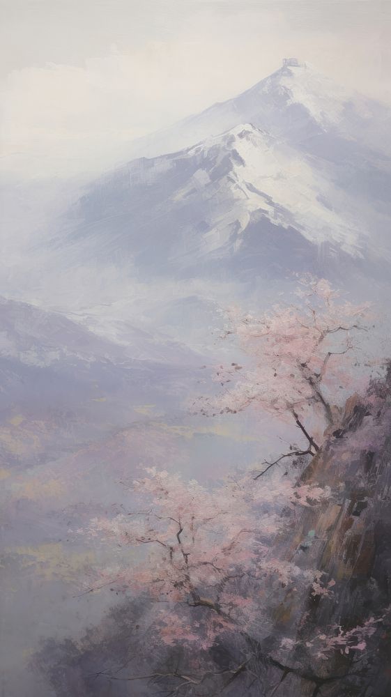 Mountain painting outdoors blossom.