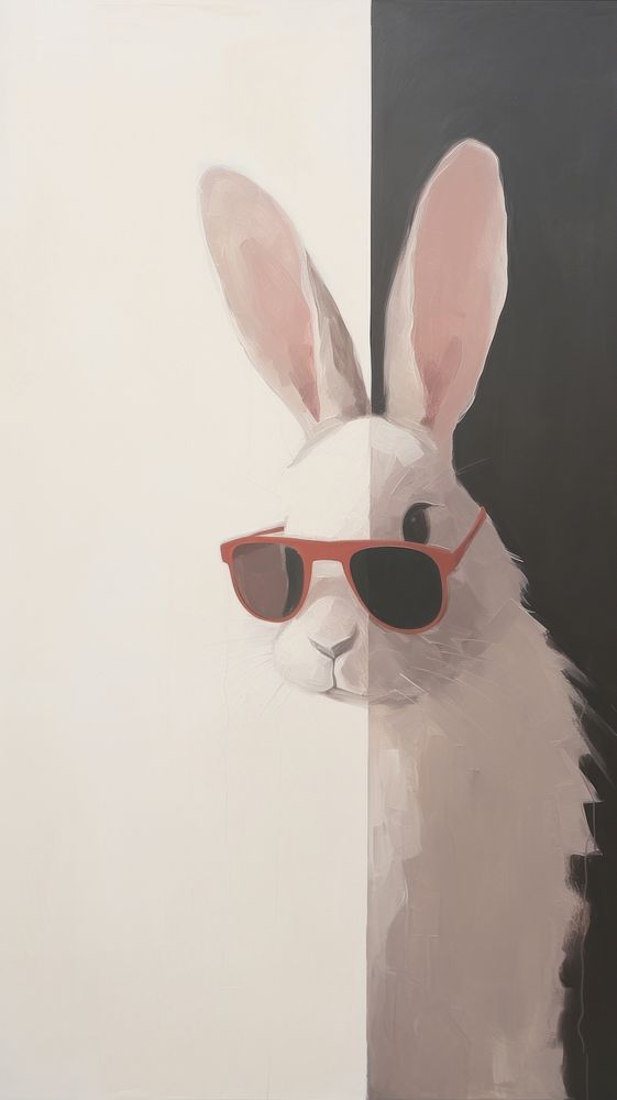 Muscular rabbit with sunglasses painting mammal animal.
