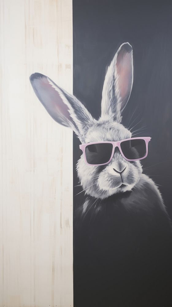 Muscular rabbit with sunglasses painting drawing mammal.