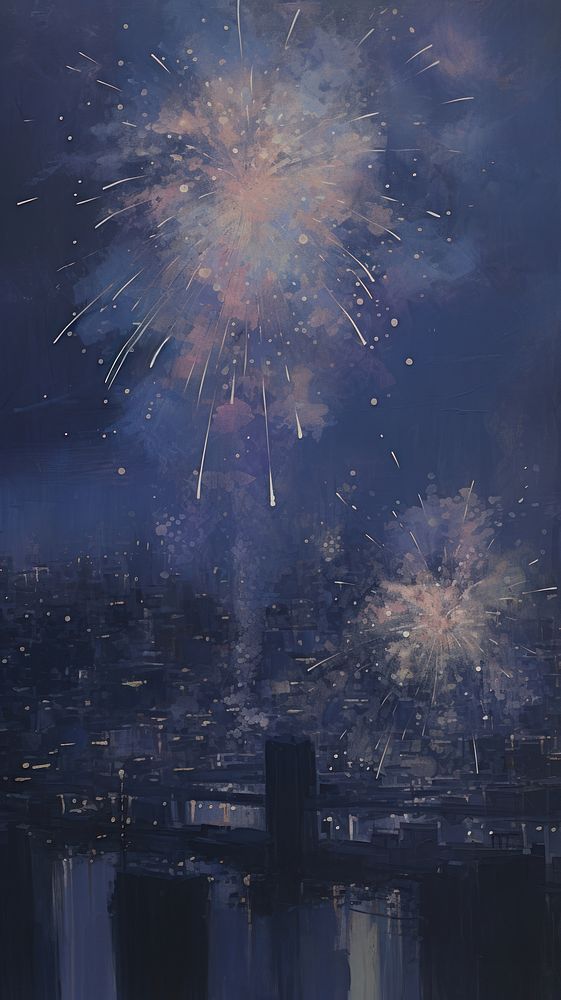 Fireworks night architecture painting.