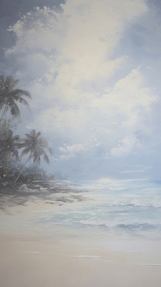 Ropical island with sandy beach and palm trees landscape outdoors painting.