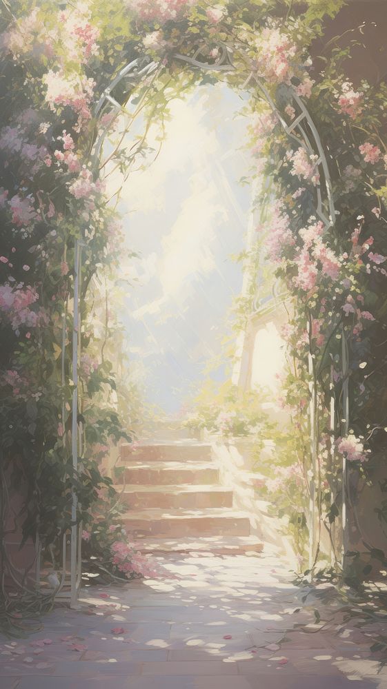 Roses Arch in the Garden painting arch architecture.
