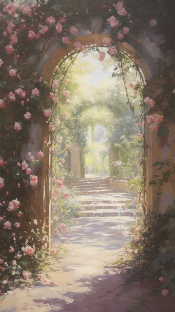 Roses Arch in the Garden painting garden arch.