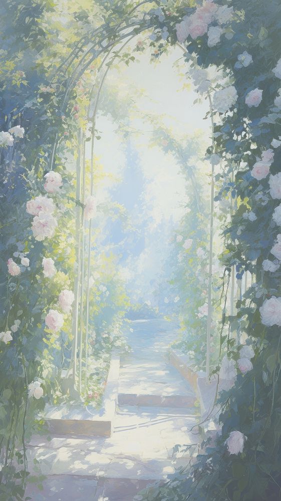 Roses Arch in the Garden painting arch architecture.