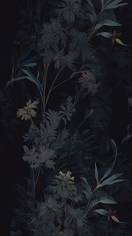 Seamless floral pattern with tropical flowers and leaves on dark backgrounds plant black.