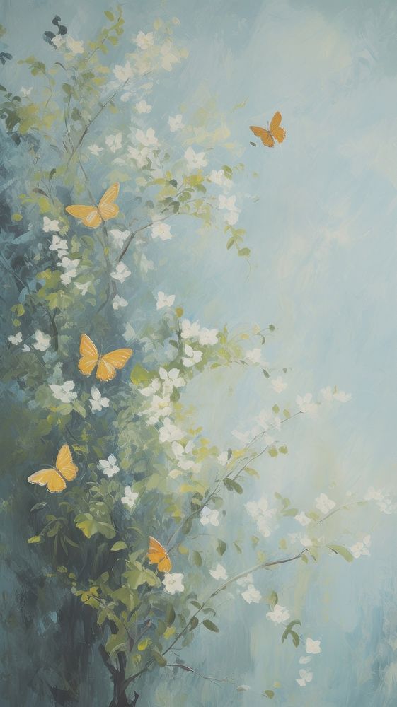 Spring flower and butterfly painting backgrounds plant.