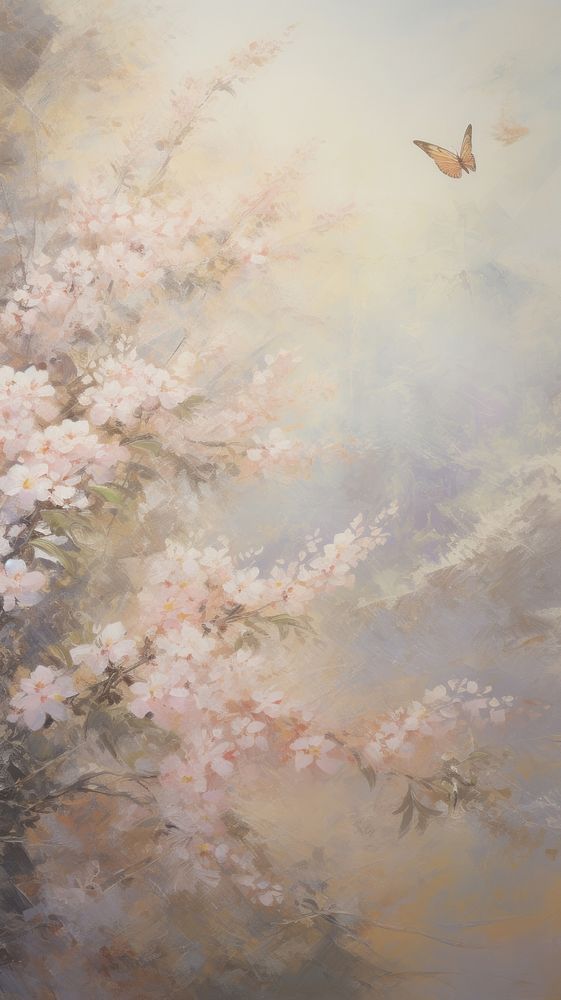 Spring flower and butterfly painting backgrounds blossom.