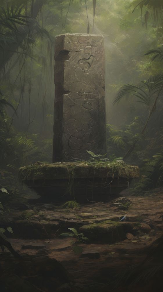 Stone platform pedestal in tropical forest for product architecture outdoors woodland.