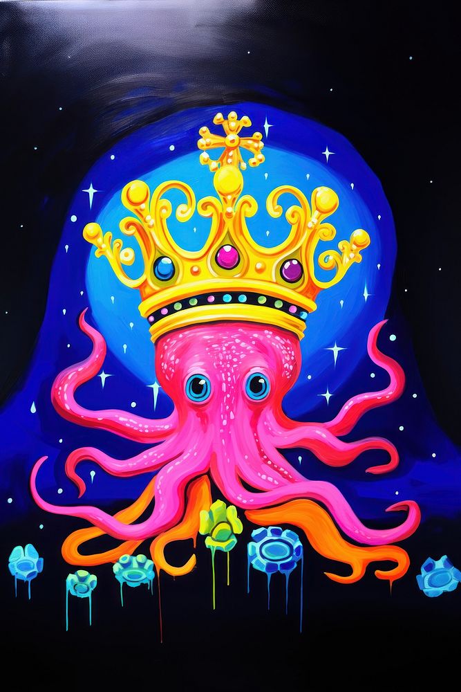 Painting octopus purple crown.