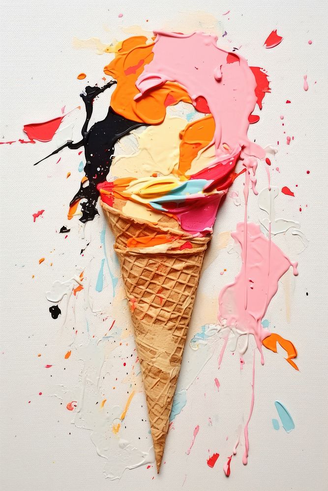 Ice cream ripped paper dessert food art.