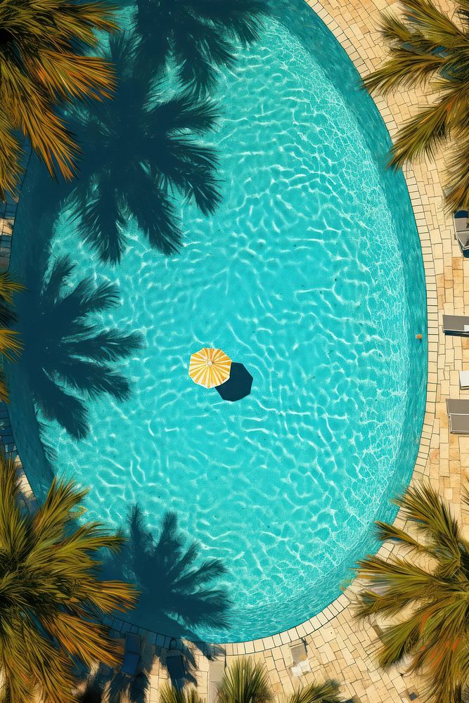 Swimming pool with a palm outdoors nature tree.