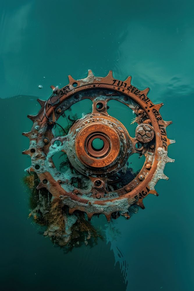 Photo of gear reflection corrosion outdoors.