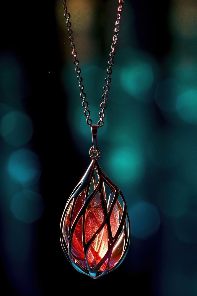 Photo of necklace jewelry pendant illuminated.