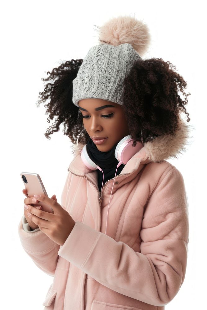 Women using Listen to music with your mobile phone portrait jacket adult.