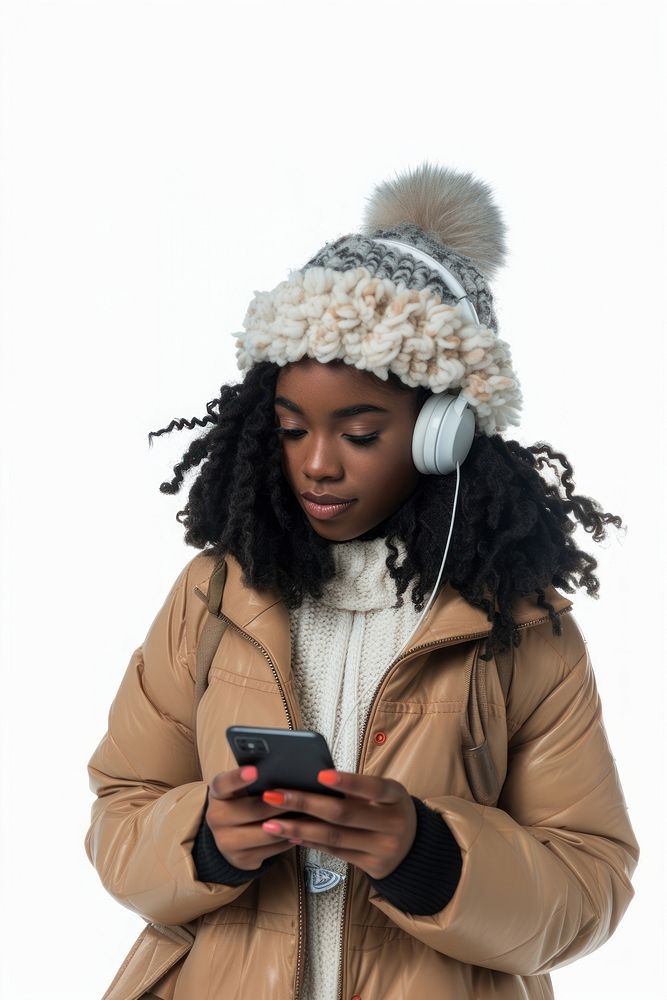 Women using Listen to music with your mobile phone adult white white background.