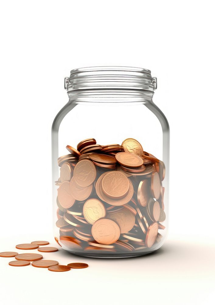 Money in glass jar savings white background transparent.