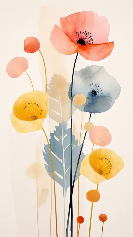Spring flowers painting plant poppy.