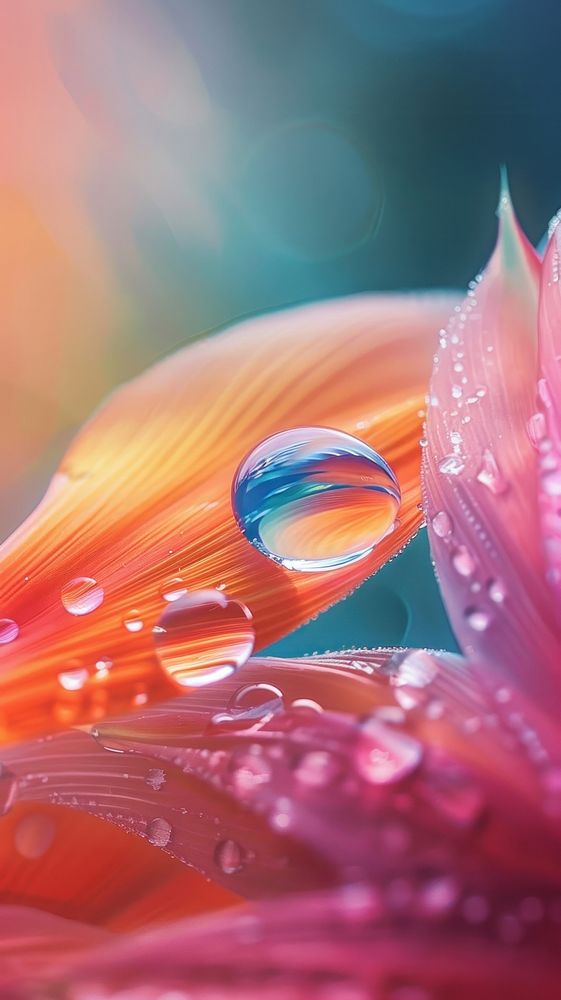Water droplet on bird of paradise flower petal dew.