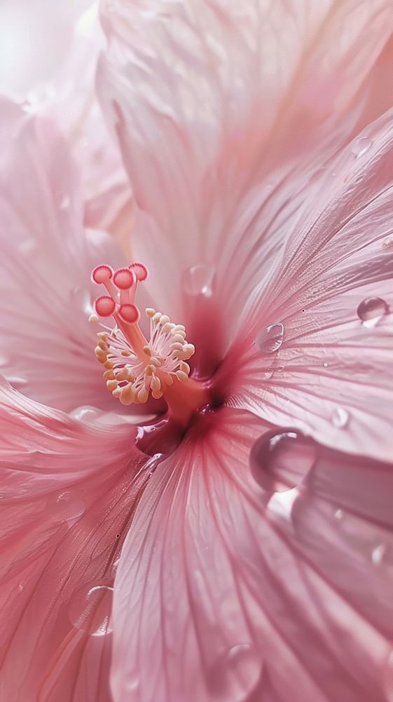 Water droplet on bloom flower hibiscus blossom.