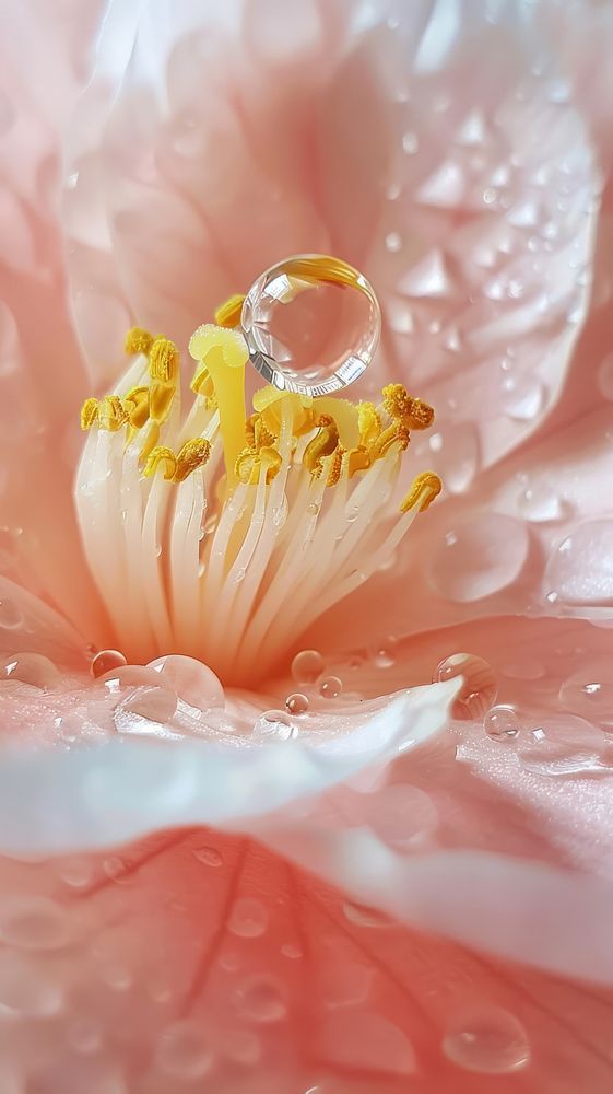 Water droplet on camellia flower blossom jewelry.