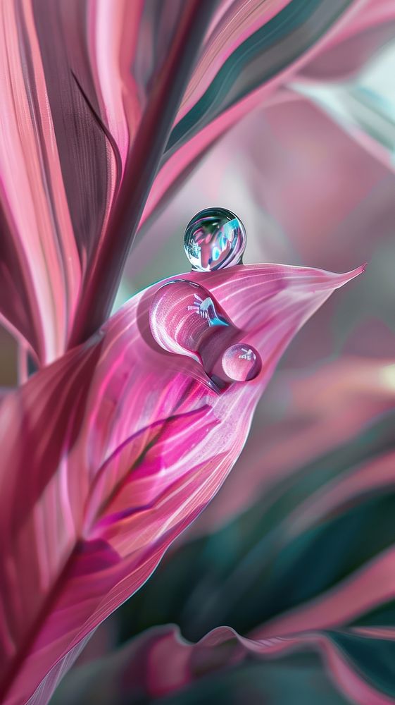Water droplet on calathea flower dew fragility.