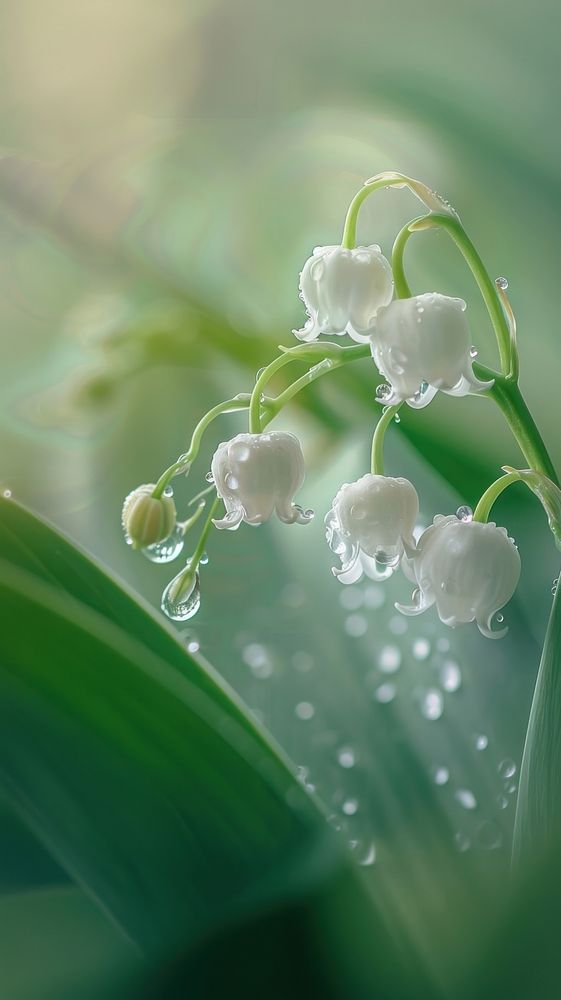 Water droplet on lily of the valley flower outdoors blossom.