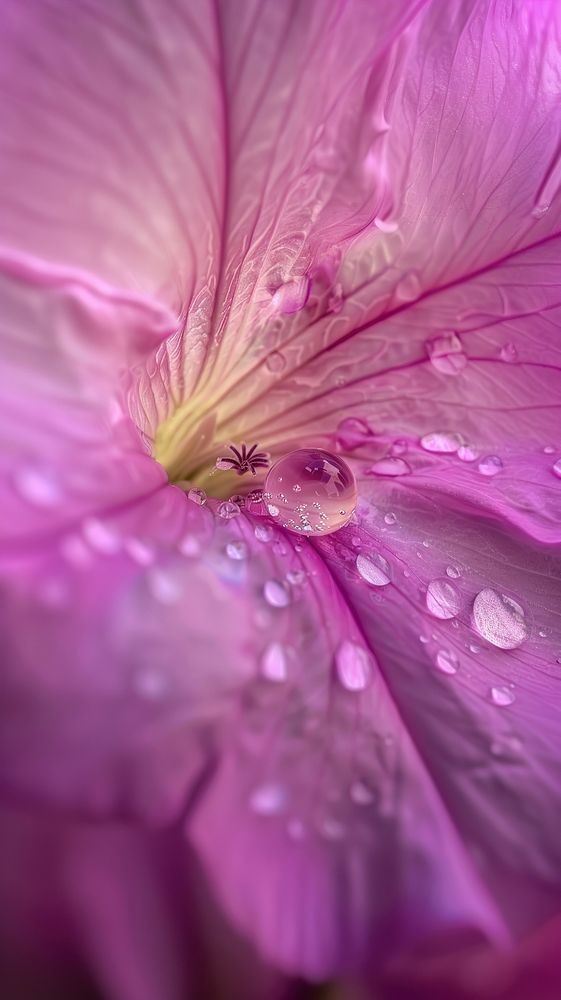 Water droplet on petunia flower blossom purple.