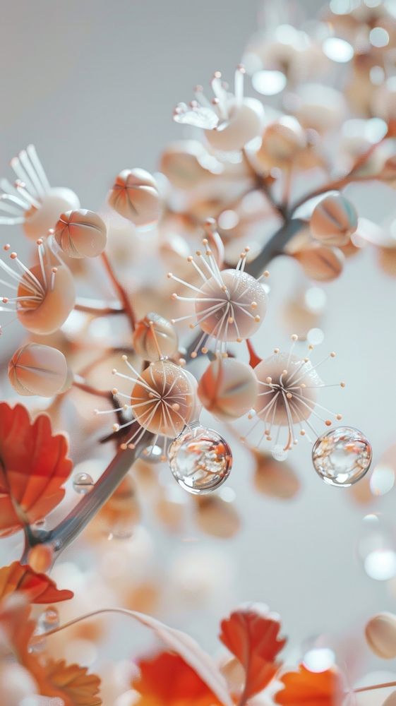 Water droplet on rowan flower nature petal.